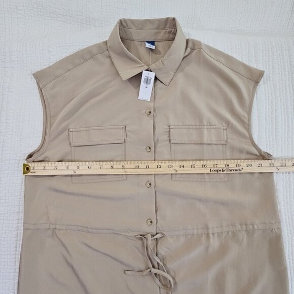 Old Navy Tan Women's Size M Tall Utility Midi Waist Defined Shirt Dress  NWT NEW - Picture 2 of 14